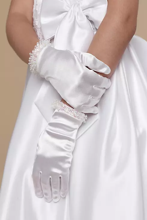 Girls Crystal-Trimmed Satin Wrist Gloves Image 1