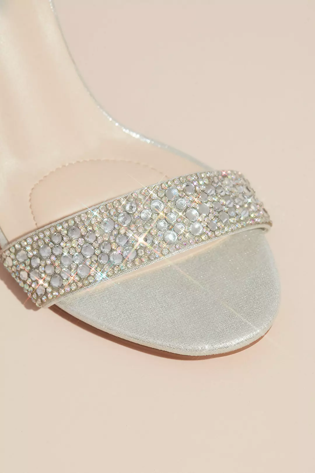 Metallic Tonal Crystal Velcro Strap Heeled Sandals | David's Bridal