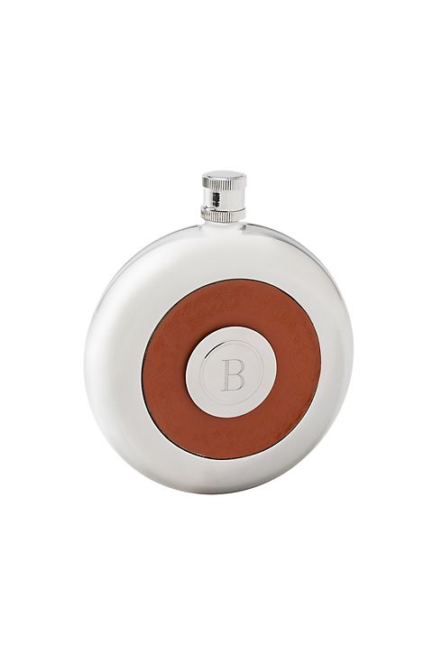 Personalized Oxford Round Leather Flask with Shot Image