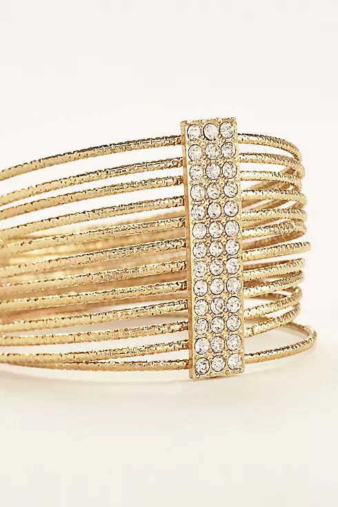 Multi Gold Bangle Bracelets with Pave Bar Image 2