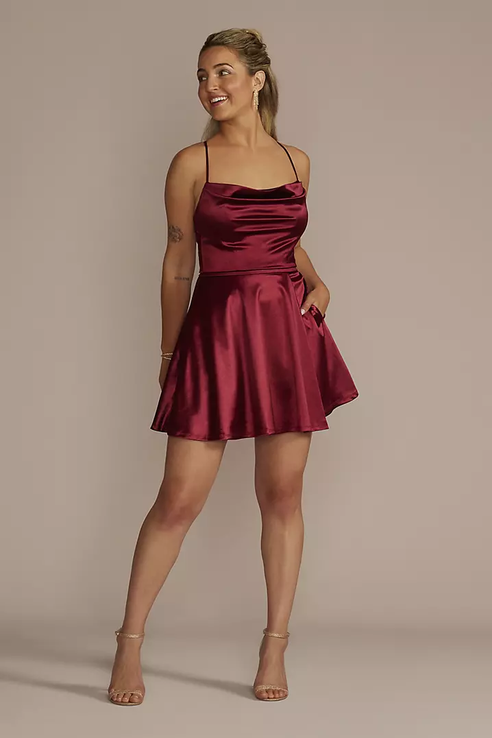 satin hoco dress High Low Off-the-Shoulder Pleated Homecoming US2 / As Picture and pleated satin fabric BABARONI BABARONI Satin Burgundy Homecoming