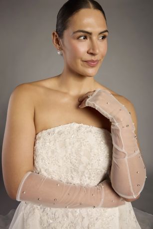 Picture of Scattered Pearl and Rhinestone Fingerless Gloves