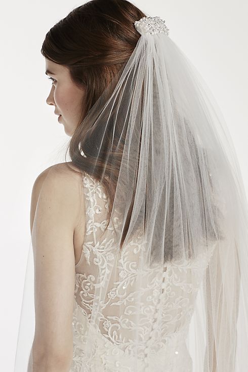 One Tier Cathedral Veil with Pearl Comb Image 3