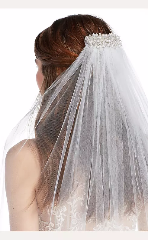 YouLaPan V05 Bridal Veil with Comb Ivory White Wedding Veil Pearls Veil 1  Tier Wedding Veil for Women Cathedral Bridal Veil