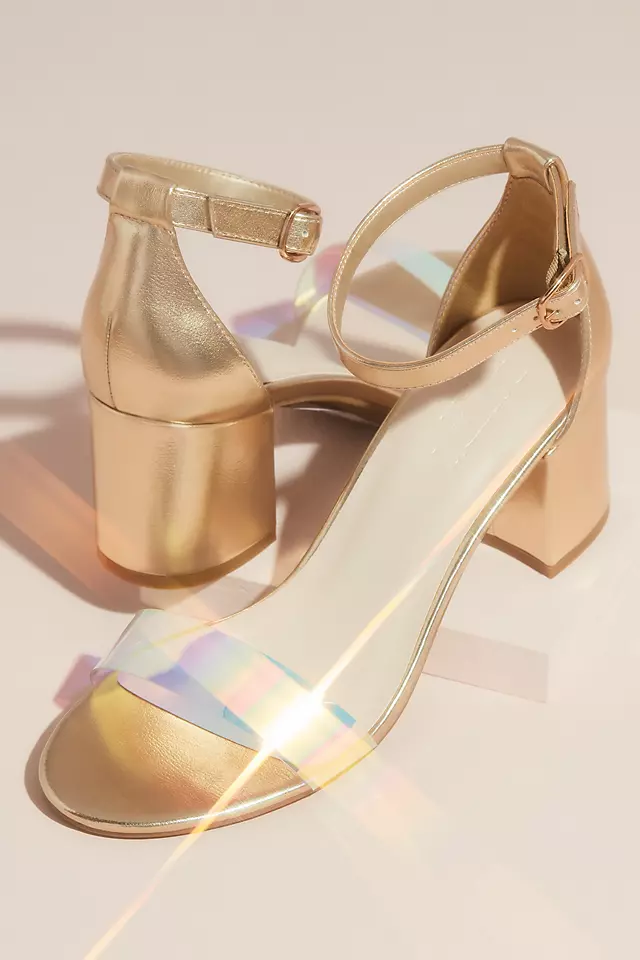 Metallic Block Heel Sandals with Holographic Strap Image 3