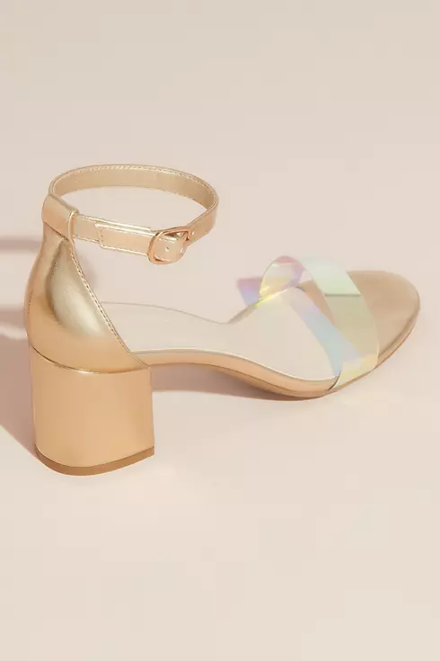 Metallic Block Heel Sandals with Holographic Strap Image 2