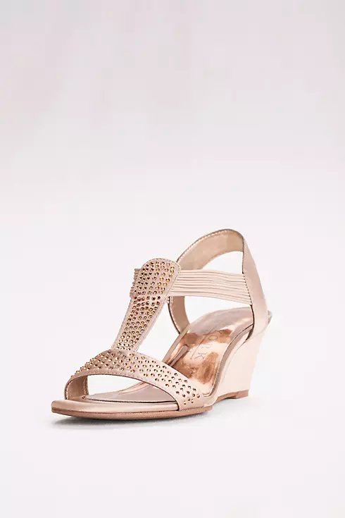 Satin T-Strap Wedges with Crystals Image 1