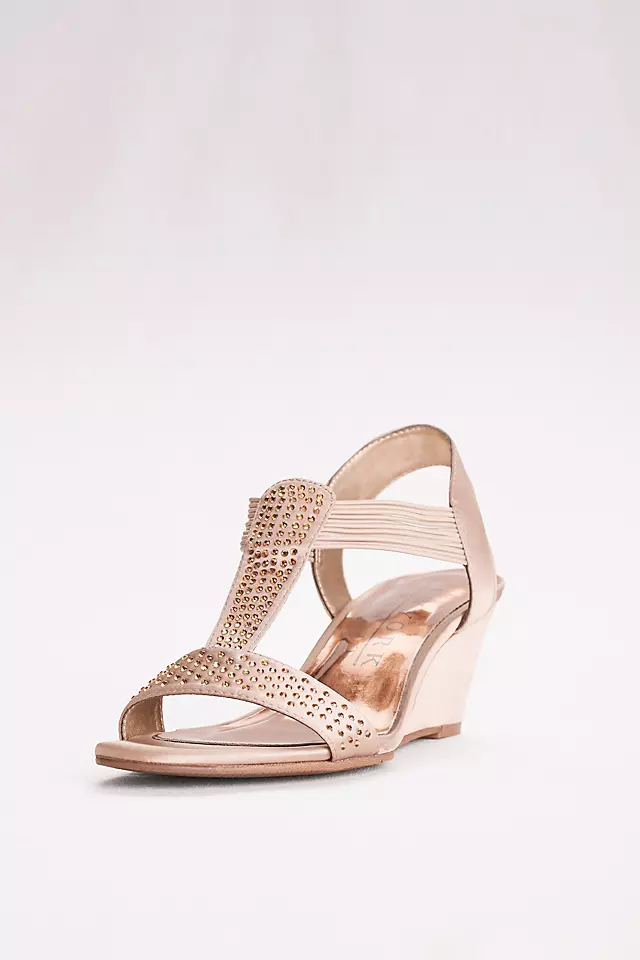 Satin T-Strap Wedges with Crystals Image