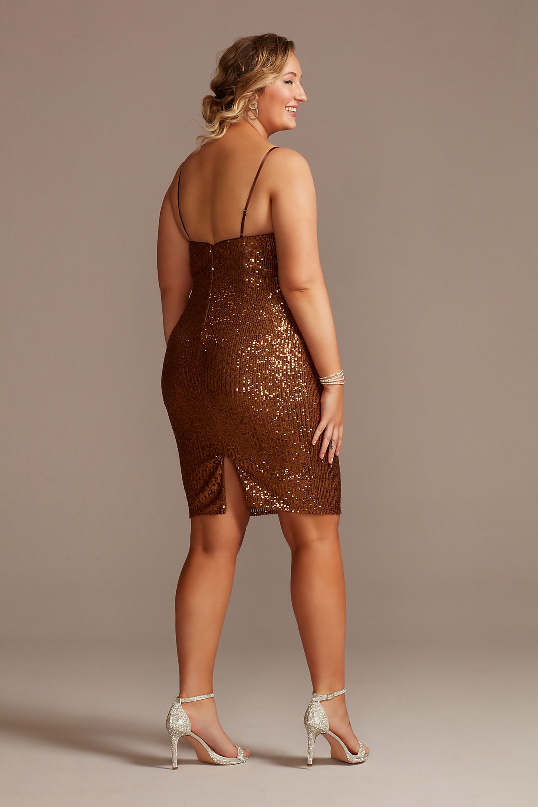 Knee-Length Sequin Sheath Dress with Back Slit Image 2