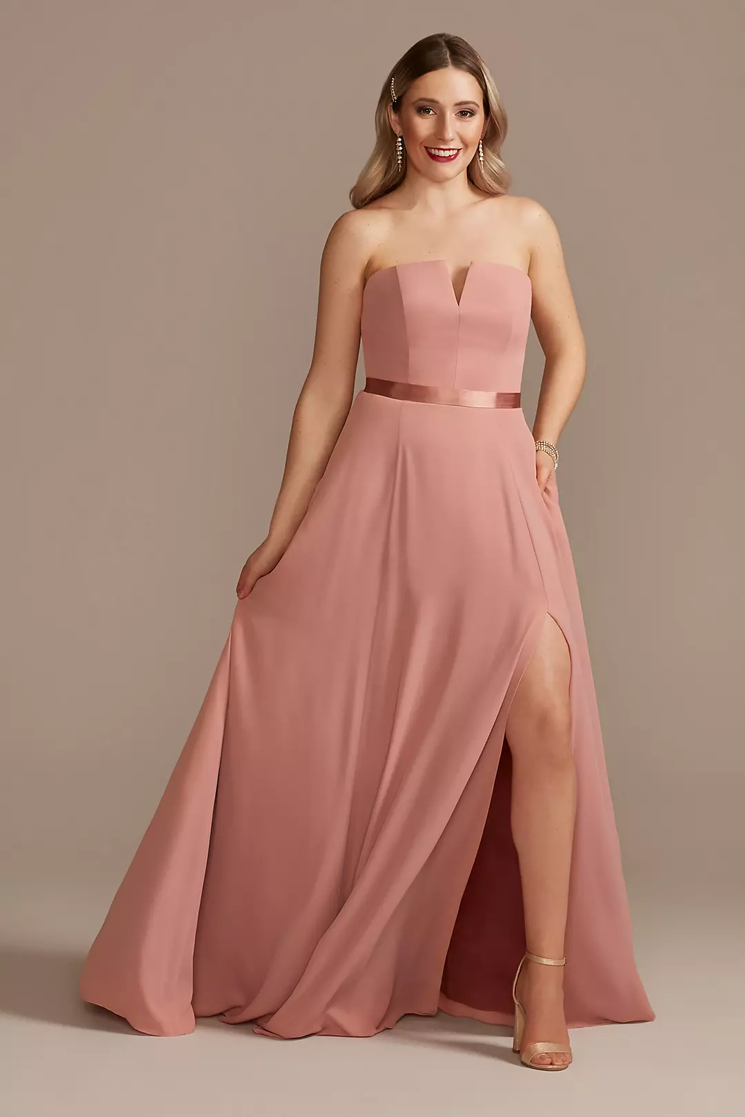 Georgette V-Wire Bridesmaid Dress with Corset Back Image