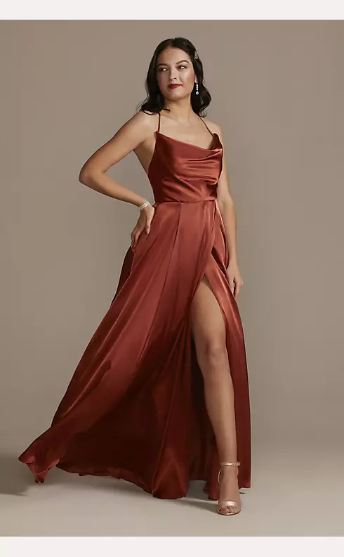 Charmeuse Cowl Bridesmaid Dress with Lace-Up Back Image 1