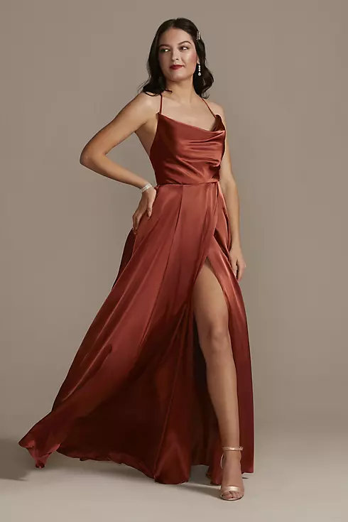 Charmeuse Cowl Bridesmaid Dress with Lace-Up Back Image 1