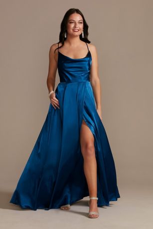 Anna - Powder Blue Satin Dress