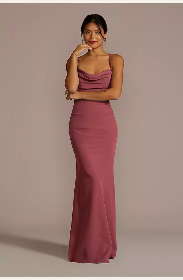Stretch Crepe Cowl Neck Strappy Dress Image