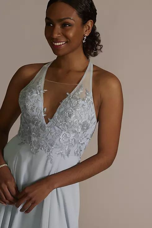 Halter Lace and Georgette Bridesmaid Dress Image 3