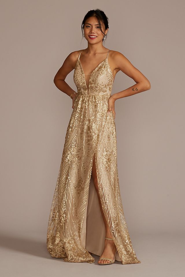 Sequin Embroidered Plunge Bridesmaid Dress Image