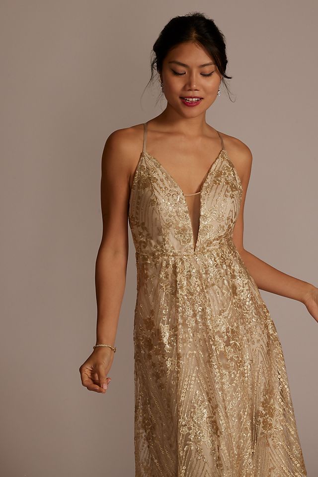 Sequin Embroidered Plunge Bridesmaid Dress Image 3