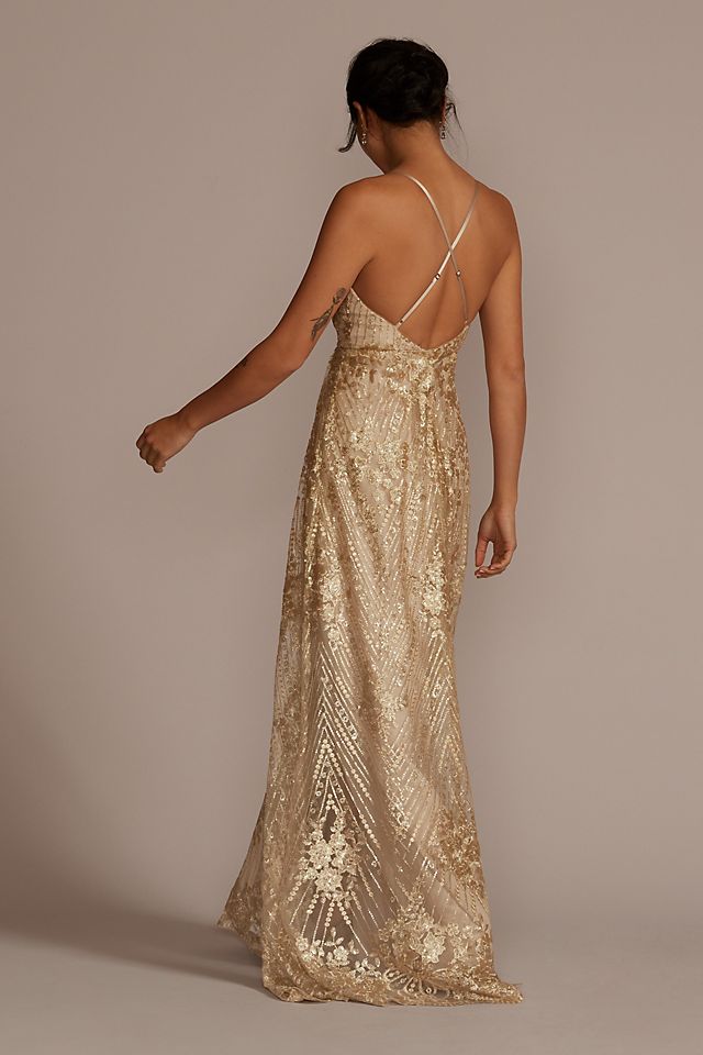 Sequin Embroidered Plunge Bridesmaid Dress Image 2