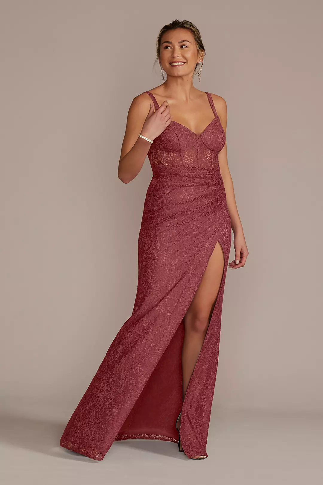 Lace Corset Bodice Dress with Slit Image