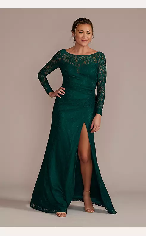 Long-Sleeve Lace Dress with Slit Image 1