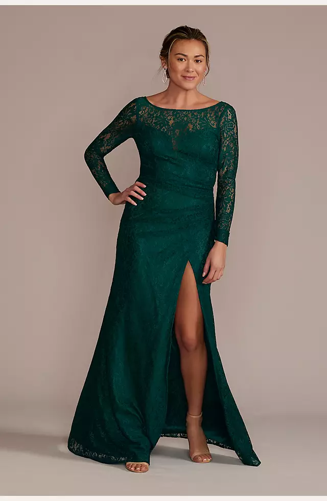 Long-Sleeve Lace Dress with Slit Image