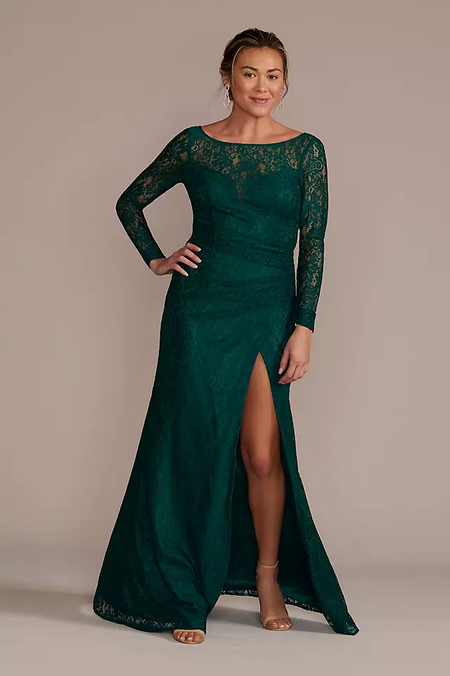 Long-Sleeve Lace Bridesmaid Dress with Slit Image