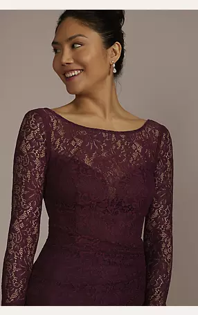 Long-Sleeve Lace Dress with Slit Image 2