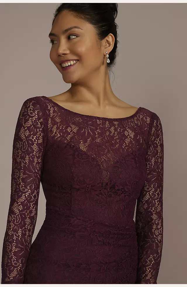 Long-Sleeve Lace Dress with Slit Image 2