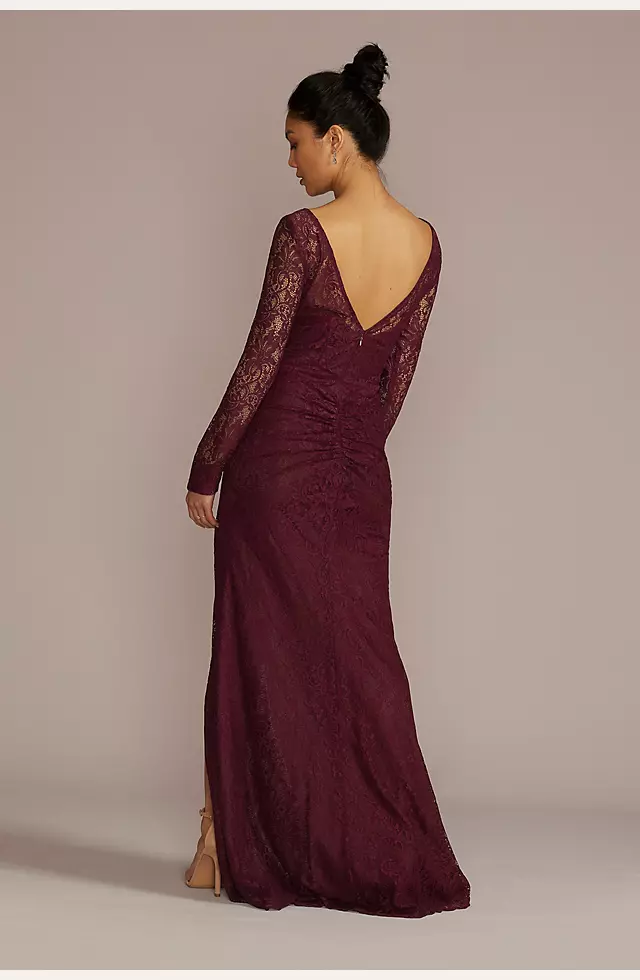 Long-Sleeve Lace Dress with Slit Image 3