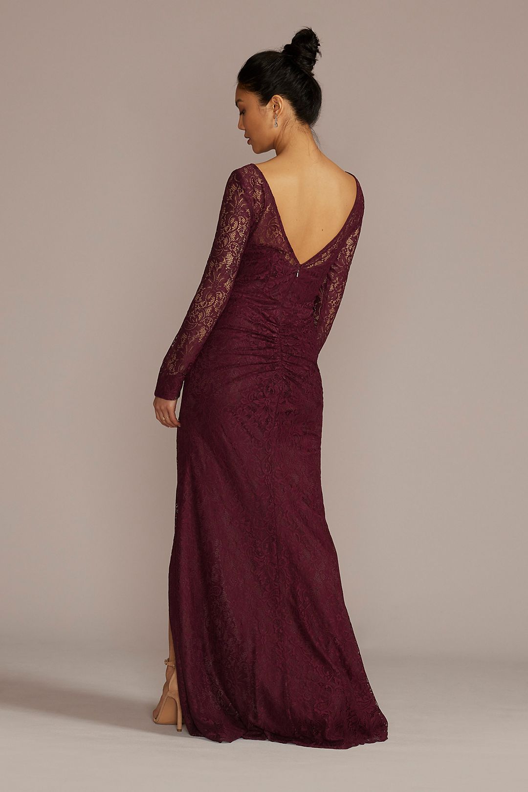 Long-Sleeve Lace Bridesmaid Dress with Slit Image 3