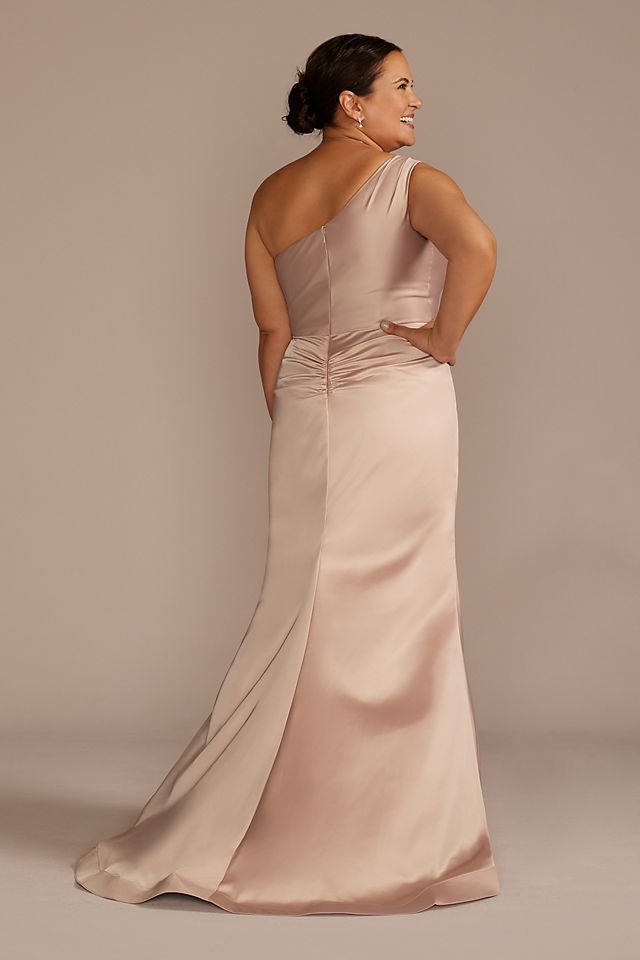 One-Shoulder Stretch Satin Bridesmaid Dress Image 7