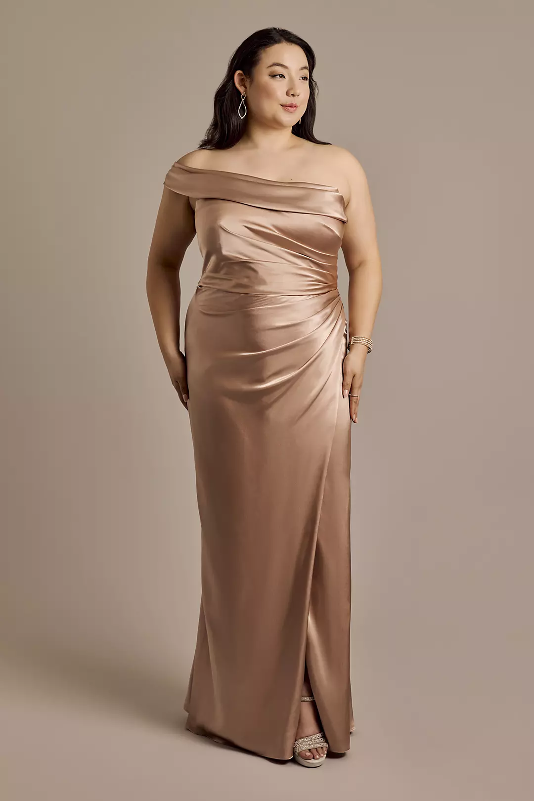 One-Shoulder Charmeuse Sheath Dress | David's Bridal One-Shoulder Charmeuse Sheath Dress | David's Bridal