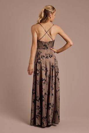 Floral Matte Satin Cowl Neck A-Line Dress | David's Bridal