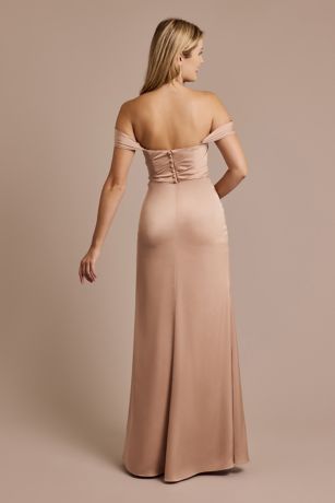 Matte Satin Off-the-Shoulder Sheath Dress Image 2