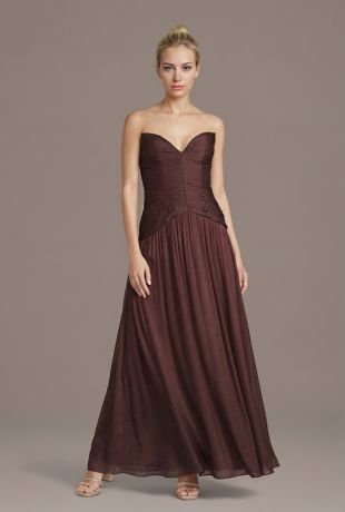 Picture of Metallic Strapless Ruched Bodice Drop Waist Dress