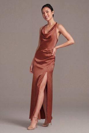 Picture of Luxe Satin Cowl Neck Halter Sheath Dress