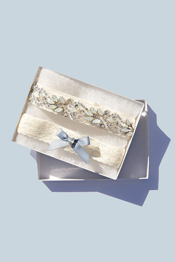4XL Crystal embellishment gift Lovely Dusky Blue lace bridal wedding garter XS 