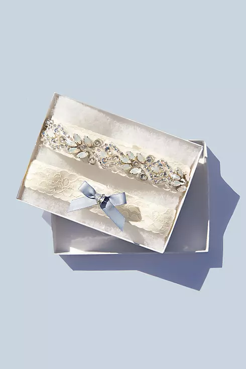 Iridescent Crystal Encrusted Lace Garter Set Image 2