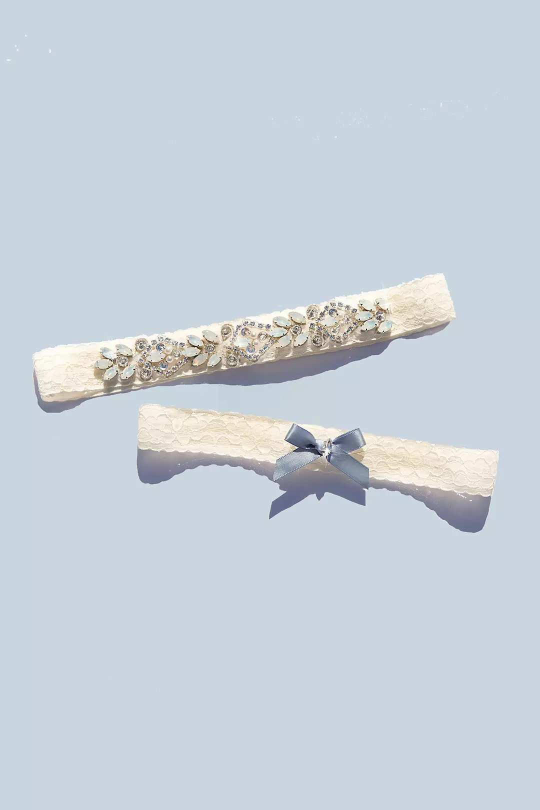 Iridescent Crystal Encrusted Lace Garter Set Image