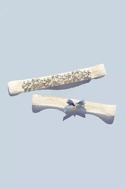 Iridescent Crystal Encrusted Lace Garter Set Image 1
