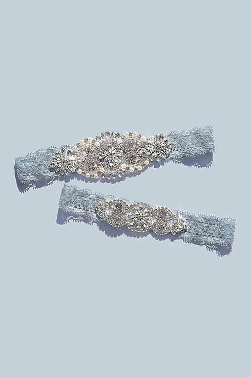 Deco Crystal Encrusted Lace Garter Set Image 1