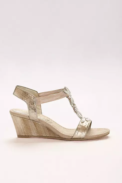 Embossed T-Strap Wedges with Iridescent Gems Image 3