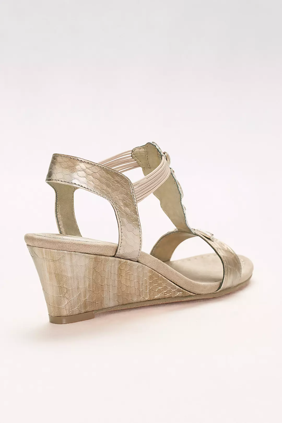 Embossed T-Strap Wedges with Iridescent Gems Image 2