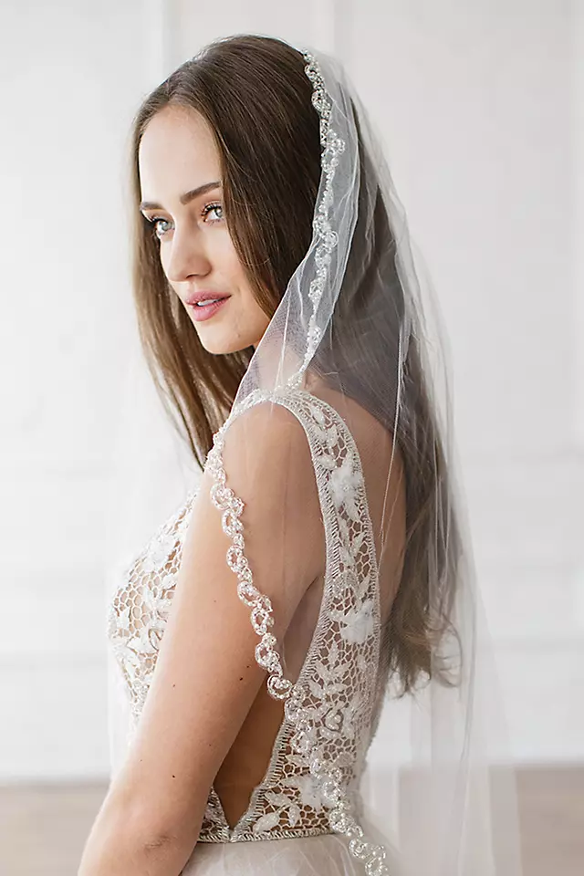 Crystal and Bead Tulle Veil with Comb Image 2