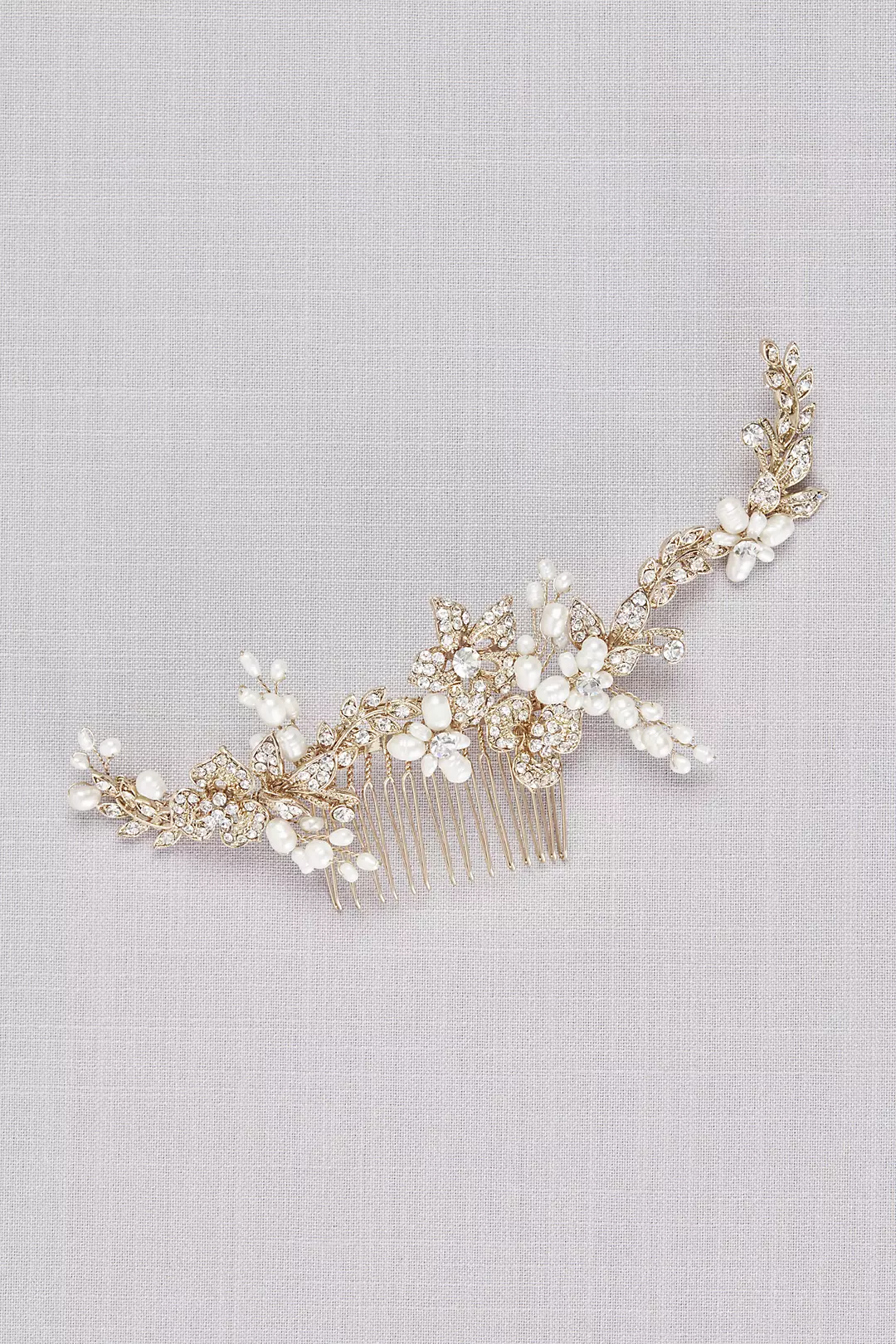 Twirling Crystal and Pearl Floral Comb Image