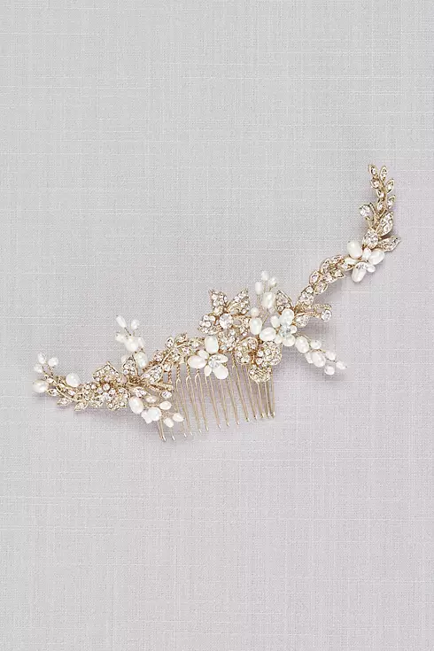 Twirling Crystal and Pearl Floral Comb Image 1