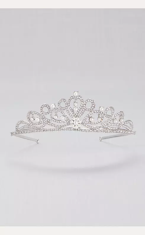 Scrolling Pave Crystal and Pearl Tiara Image 1