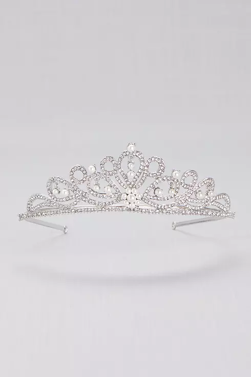 Scrolling Pave Crystal and Pearl Tiara Image 1