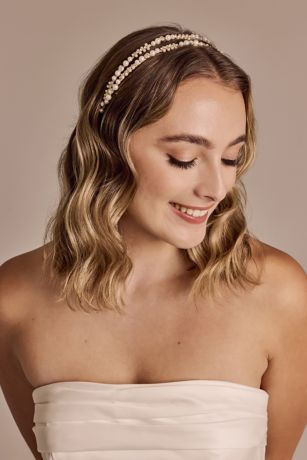 Pearl and Rhinestone Double Strand Headband | David's Bridal