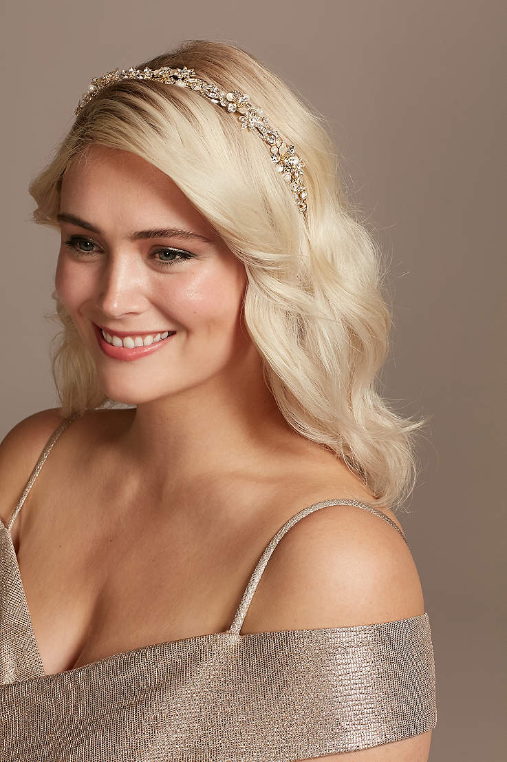 Gold Wedding Bridal Crystal Diamante Headband Ribbon Flower Tiara Hair Accessory 